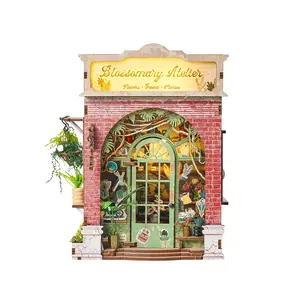 Flower Language Shop DIY Exquisite 3D Miniature Dollhouses Bookshelf Room Decorations Mini Craft Kits Living Room Tabletop Holiday Gifts for Thanksgiving Halloween Christmas Birthdays Tools Glue Batteries Not Included