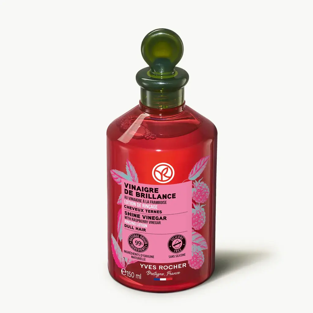 Yves Rocher Hair Shine Vinegar (150ml) | Raspberry Vinegar Hair Rinse | Shine-Enhancing Hair Treatment | Soft & Glossy Hair Care