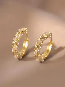 Elegant Faux Pearl Decor Hoop Earrings, 1 Pair Trendy Retro Hoop Earrings, Chic Vintage Jewelry As Gift for Her for Daily Decor, Fashion Earrings