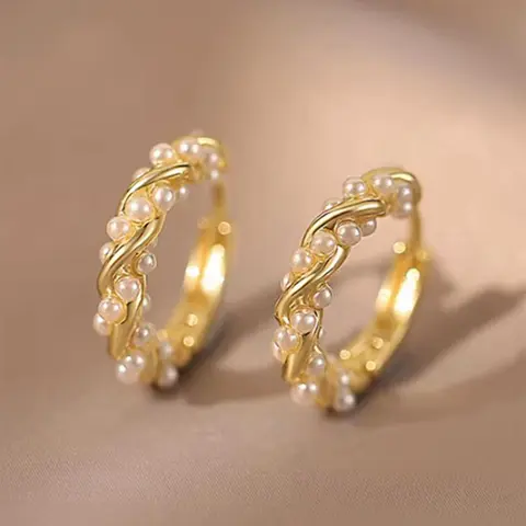 Elegant Faux Pearl Decor Hoop Earrings, 1 Pair Trendy Retro Hoop Earrings, Chic Vintage Jewelry As Gift for Her for Daily Decor, Fashion Earrings, Vintage Statement Earrings, Stylish Jewelry