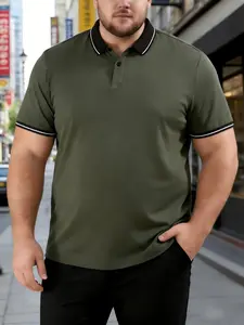 Plus Size Men's Polo Shirt, Classic Button Collar for Casual and Business Wear, All Seasons Short Sleeve Tee with Trendy Color Trim