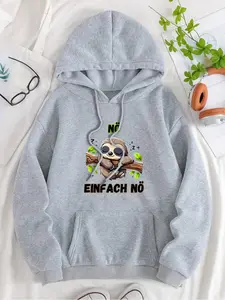 Women's fashionable t-shirt with cute sloth print. NO EINF ACH NO letter and pattern printed kangaroo pocket. Women's casual hoodie for winter and autumn. Long-sleeved, versatile, suitable for daily outings and casual parties.