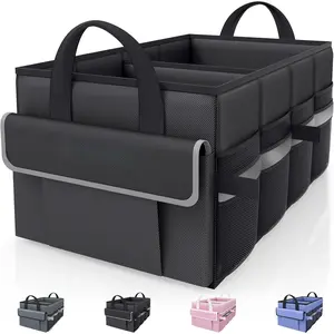 Trunk Organizer -  Organizer with 5 Pockets, Trunk organizer for SUV, Sedan & Van,  Organization with Sturdy Base Panel for  Accessories, Black, 2 Compartments, 23.6"x14.2"x10.6"