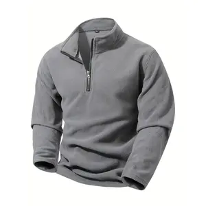 Men's Half-Zip Standing Collar Sweatshirt - Thermal Zip-Up Pullover for Gym, Hiking, Everyday - Loose Fit Fleece Layering piece - Machine Washable Cold Weather Apparel