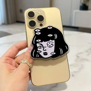 Alien Girl with Eyes MagSafe Phone Grip, Horror Aesthetic Magnetic Phone Holder, Kawaii Scary Fan Gift , Kindle Accessories sticky Baby mount Library Card Flower-Shaped Multi-Functional Stand Universal Car Double-Sided Octo Adjustable Portable
