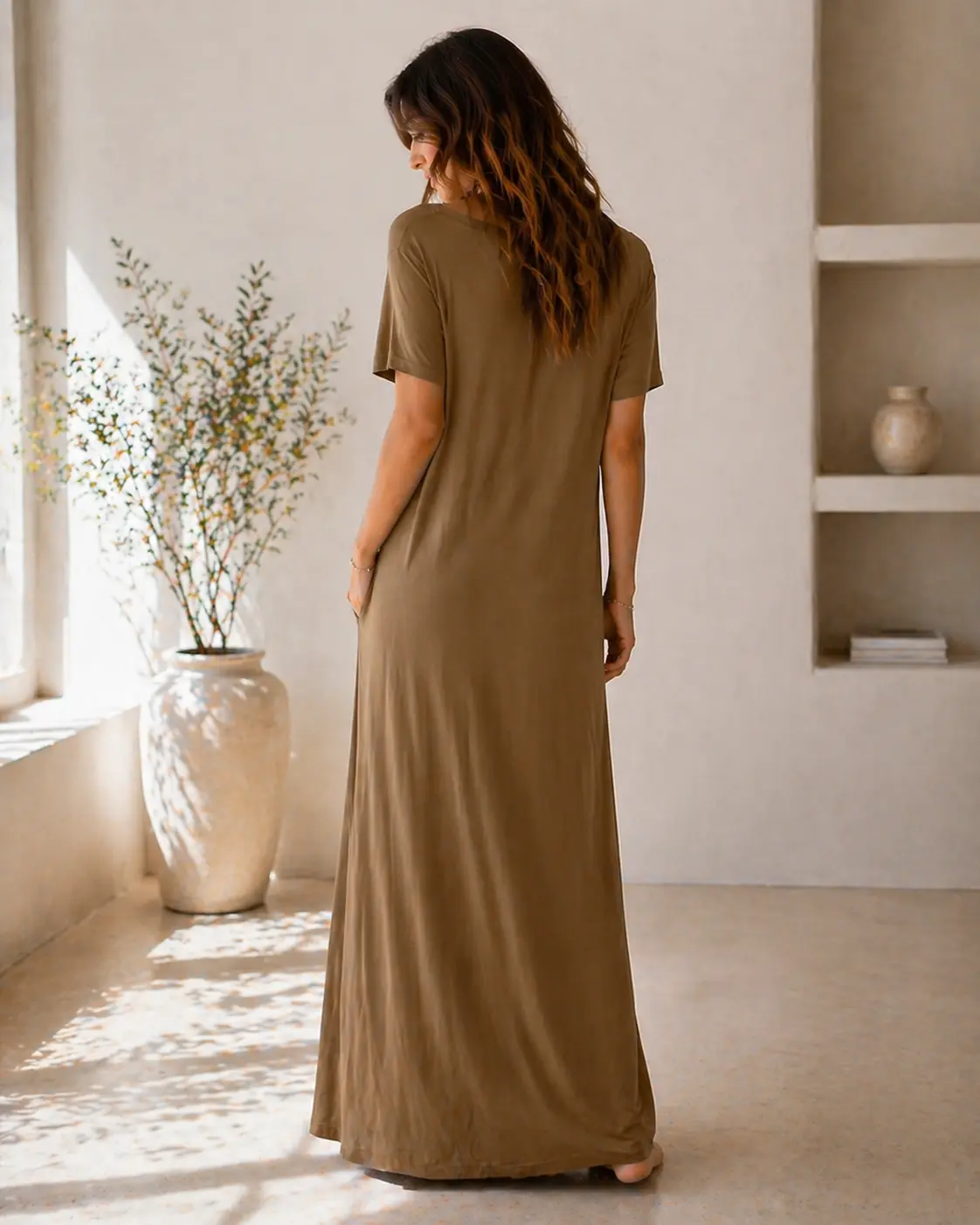 casual loose fitting summer dresses Pure Linen Summer Dress for Women , Loose Fit Midi Round Neck Dress, Casual High Waist A-Line Short Sleeve Dress, Beach Vacation Wear Dress