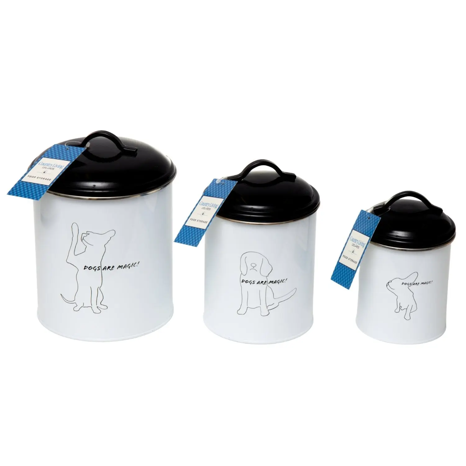 Pet Treat Storage Canisters Set of 3 - Black & White, Kitchen Airtight Freshness Containers with Curved Handles, Durable & Convenient, Easy to Use, Elegant Design