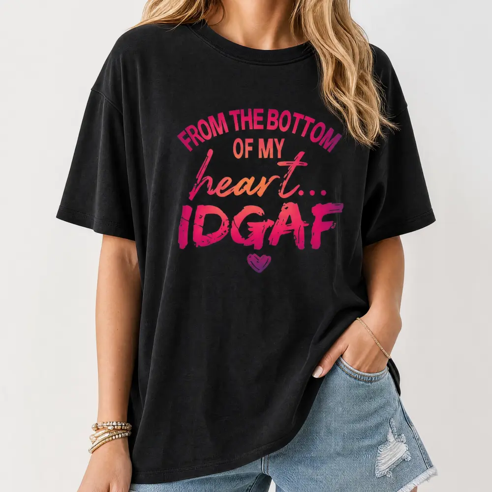 Women's Baggy "IDGAF" Statement Graphic T-Shirt, Casual Streetwear Style in a Soft Cotton Blend with Short Sleeves, Shortsleeve, Fabric, Top, Tshirt, Fit, Breathable, Everyday, Tops