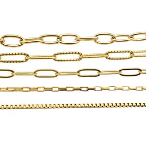 Gold Plated Stainless Steel unfinished chain paper clip box chain for jewelry making sold by yard