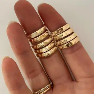 Initial Signet Ring 14K Gold Filled Band Personalized Engraved Design 3mm Width Everyday Jewelry Gift Etched Gold Band