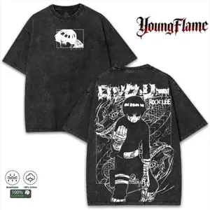 Menswear Retro Oversized Washed Short-Sleeve Crewneck T-Shirt, Unisex Anime Graphic Top, Streetwear Casual Summer Outfit, Manga Merch Gift men fashion,summervibes black fits Tshirt