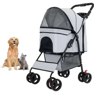 Pawzseek Premium Foldable Pet Stroller for Small Dogs Cats Waterproof Cover Large Storage Basket Removable Mesh Ventilation Cup Holder