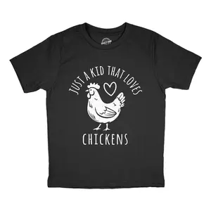 Youth Funny T Shirts Just A Kid That Loves Chickens Sarcastic Graphic Novelty Tee for Kids Funny T Shirts Sarcastic Tops for Kid Funny Animal Short Sleeve Novelty Tees for Kids Black -