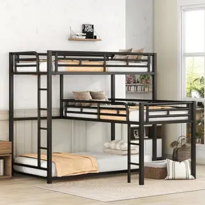 Bellemave  L-shaped Metal Triple Twin Size Bunk Bed, Black