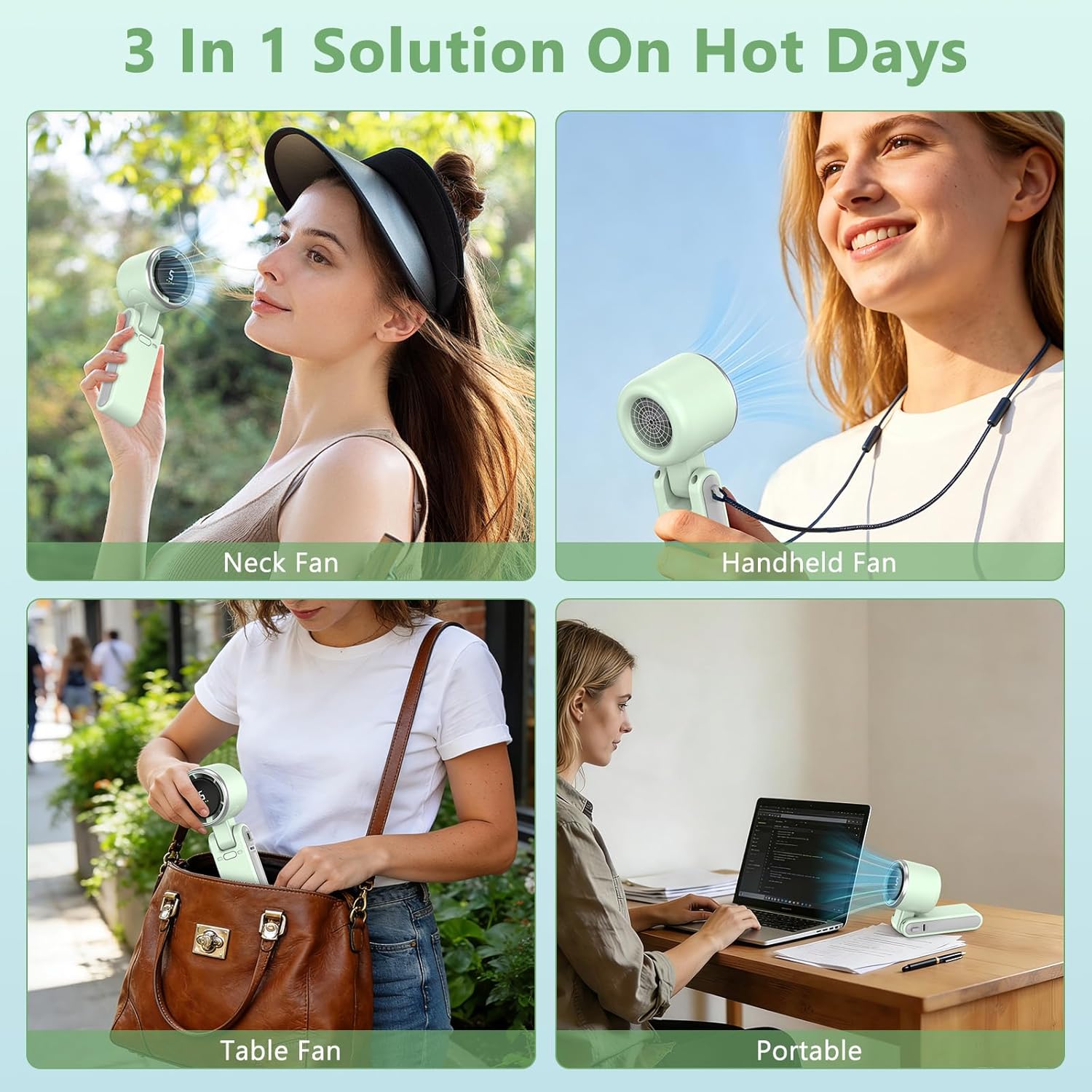 3-in-1 Head-Fold Handheld/Neck/DeskPortable Turbo Fan with LED Display, 3600mAhUSB C Rechargeable 10H Runtime,13000 RPM 5 Speeds Adjustable Pocket Cooling Fans forTravel/Camping/Office/Makeup Holiday Vacation GiftEssentials