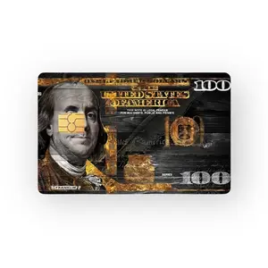 Black And Gold 100 Hundred Dollar Funny Small Chip Big Chip Holographic Credit Decal Sticker Skin Vinyl Sticker Cover Debit Skin Cover pop culture
