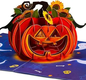 3D Halloween Pumpkin Pop Up Card, For Spooky Celebrations, Trick or Treat | Adult and Kids - 5" x 7" Cover - Includes Envelope and Removable Note Tag
