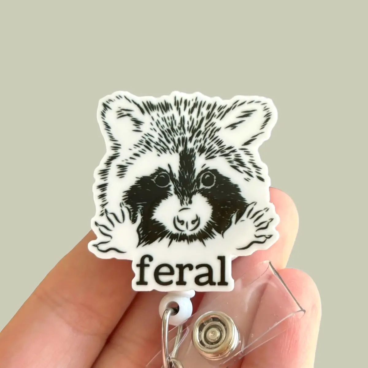 Glitter My Badge Funny raccoon badge reel for nurse and hospital workers. Badge clip Badge pull - Retractable swivel clip with a 360 rotation. Great gift for coworker. Badge reel for men.