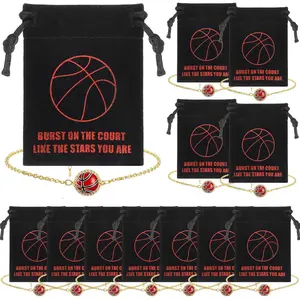12 count Basketball Bracelets and 12 count Black  Small Drawstring Bags, Basketball Party Favors Supplies, Basketball Gifts for Coaches, Team Players,  Party March Basketball Madness