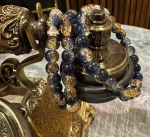 Blue glass beaded bracelets- gold accents with personalized initials