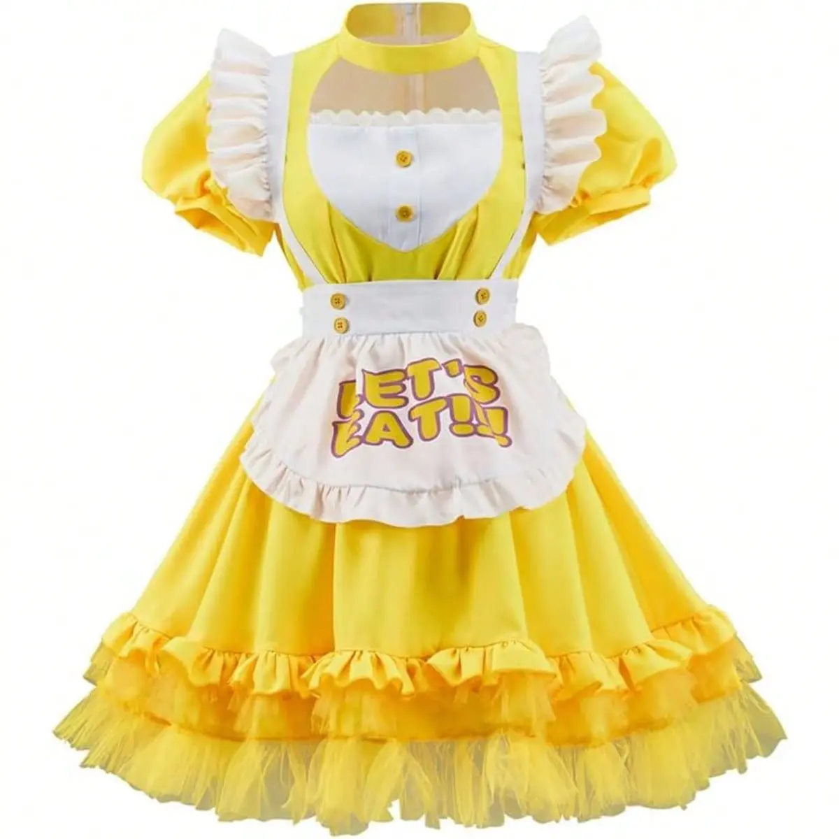 Women's Vintage Yellow Polyester Maid Lolita Apron Dress - Soft, Comfortable Fit, Hip Design, Ruffled, with Matching Accessories, Women's Special Clothing Costumes, Fashion, Elegant, Clothes, Outfits, Women's Fashion