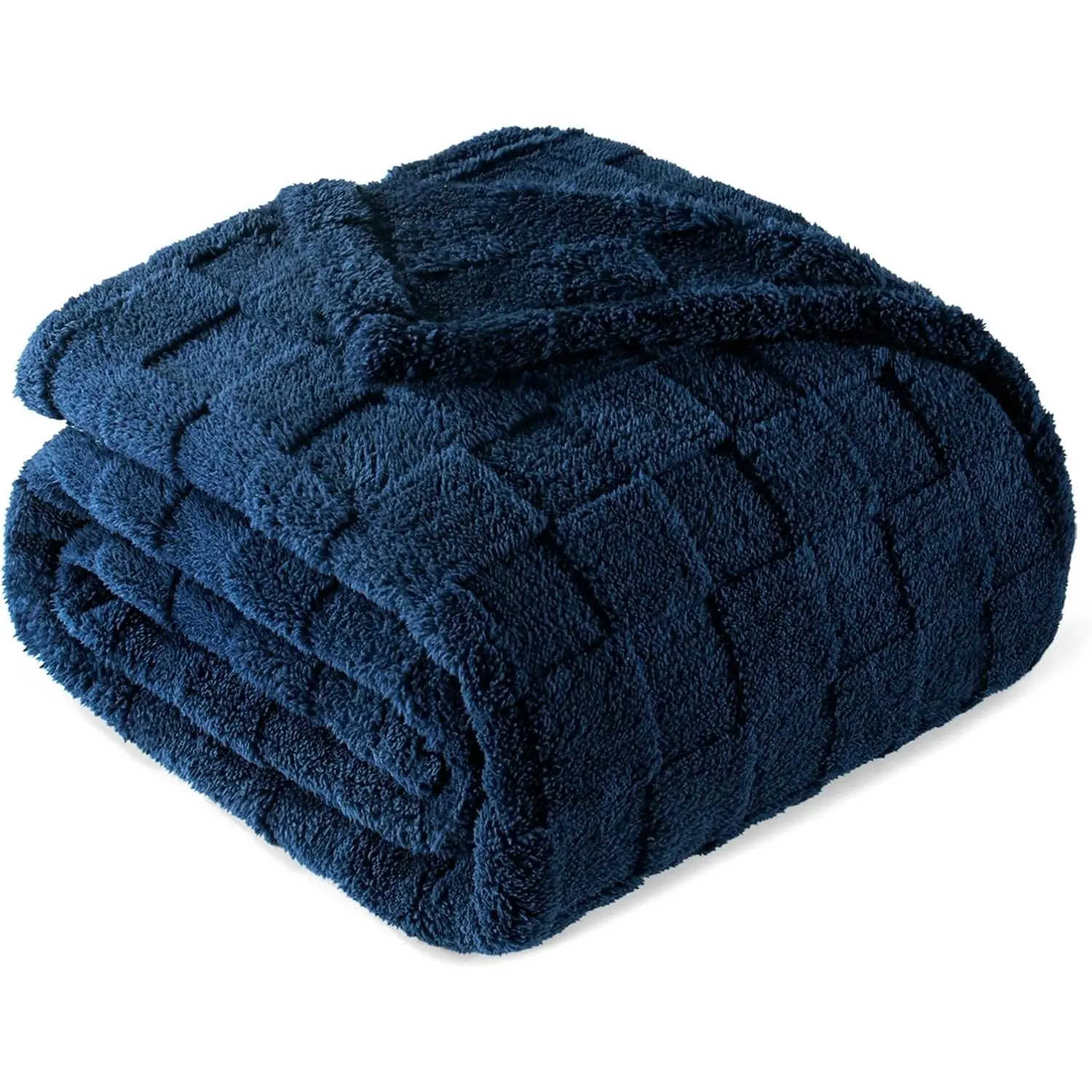 King Size Flannel Throw Blanket - Soft Lightweight Checkered Navy Blue Bedding Blanket, 90x104 in, All-Season Warmth, Soft Lightweight Blanket