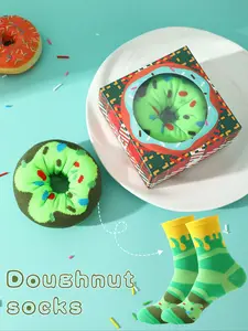 Fashionable Mid-Calf Gift Socks, Colorful Donut Design, Creative Food-Imitating Pattern, Soft Comfort, Perfect for Holidays & Parties, Patchwork Print Socks, Soft Comfy Socks