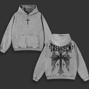 Cross & Wing TrenTech Vintage Washed Gym Hoodie – Christian Pump Cover Heavyweight Cotton