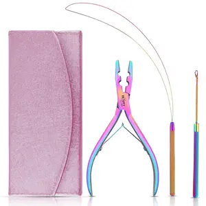 Beauty & Crafts Micro Links Hair Extensions Kit- Stainless Steel Beads Closer and Remover plier, Hair Extensions Loop Needle Pulling Hook, Bead Tool for Hair or Feather Extensions with Leather Pouch