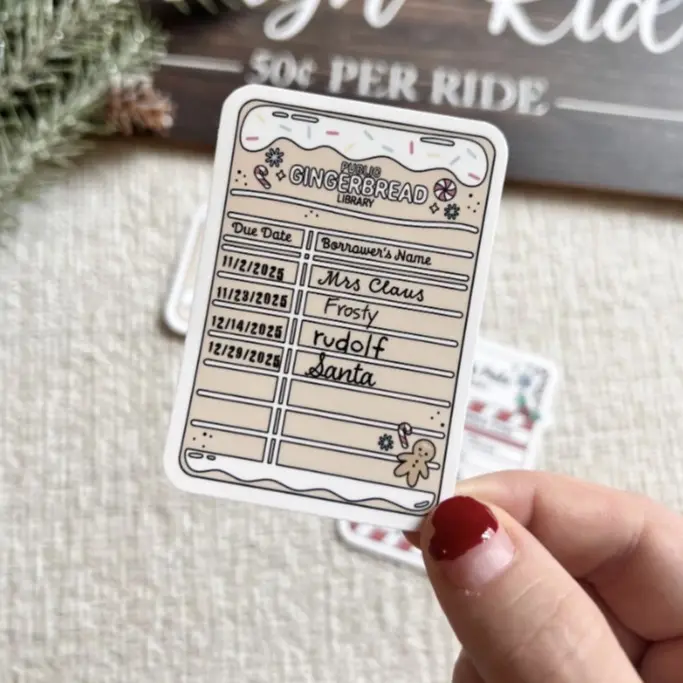 Festive Gingerbread Library Card Stickers - Christmas Gingerbread Design, Durable Paper, Library Card System Organization & Identification Tool, for Adults (Scrapbooking & Stamping DIY Supplies)