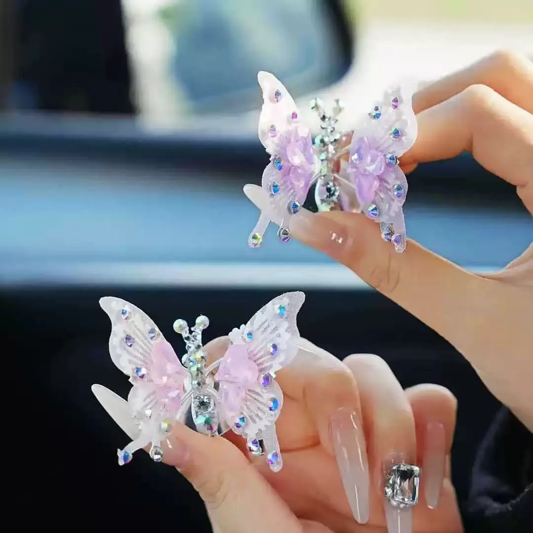 4Pcs Cartoon Butterfly Car Decorations Sticker Exquisite 3D Butterfly Ornament Decal for Vent Floating Flying Butterflies Car Interior Decor Dashboard
