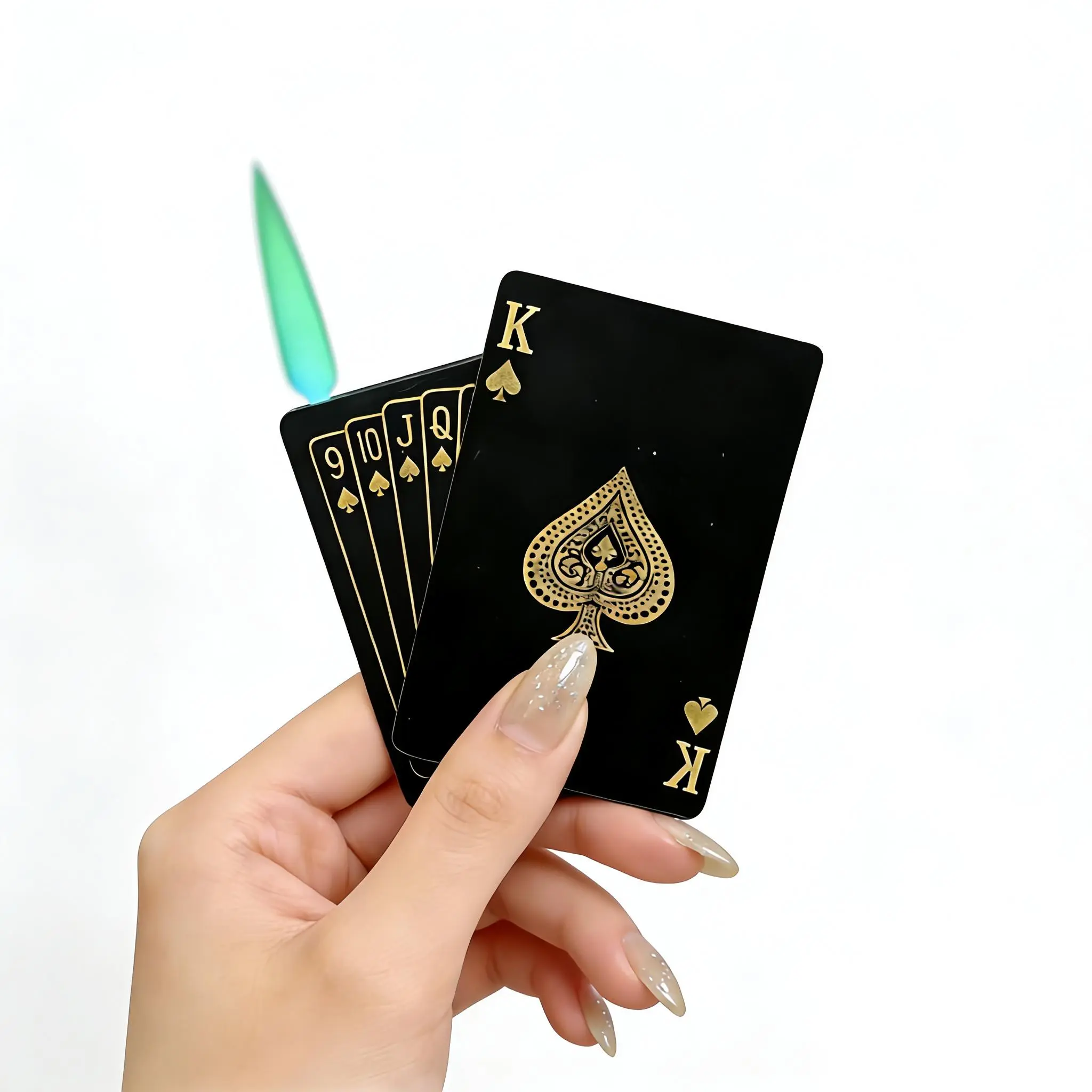 Ace Card Shape Windproof Jet Flame Torch Lighters - Green or Red, Poker Design, Refillable Butane Metal Body Lighters for BBQ & Candles, Indoor/Outdoor Use, Cool Gift for Men (Butane Not Included)