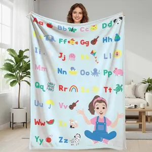 Alphabet Learning Flannel Blanket ABC Animal Letters Print Pattern Soft Cozy Lightweight Warm Decorative Throw for Bedroom Living Room Study Reading Corner Gift Home Decor