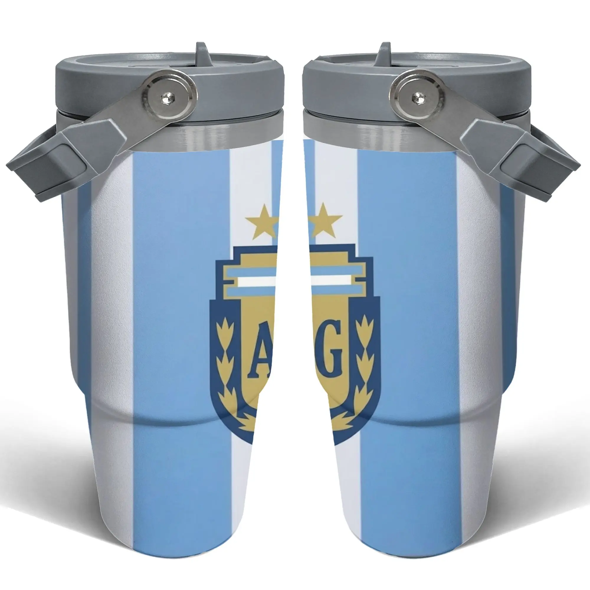 Argentina Flag Insulated Thermal Tumbler - 20oz/30oz Sturdy Skinny Reusable Stainless Steel Car Mug with Handle, Lid, Straw, Fade-Resistant HD Printing, Portable Soccer Fan Gift for 2026 Football Tournament
