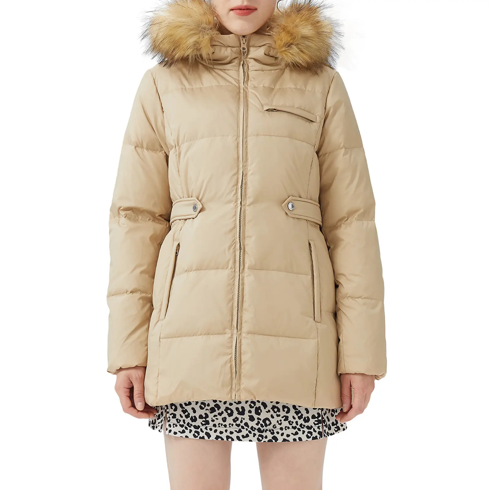 Orolay Outwear Women's Puffer Down Coat with Removable Fur Collar - Stylish Hooded Winter Jacket for Casual and Outdoor Activities Womenswear Tops