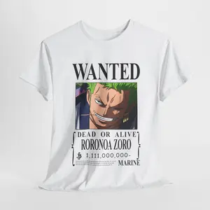 One Piece Wanted Poster - B&W Roronoa Zoro (Wano/Egghead) Graphic T-Shirt  | Unisex Anime Graphic Tee