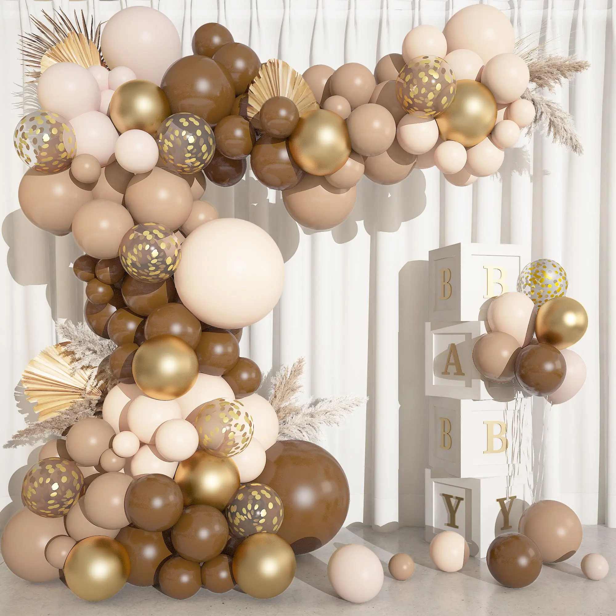 150pcs Brown Balloons Garland Arch Kit  Different Size Nude Boho Blush Tan Neutral Beige For Woodland Bear Shower Wedding Jungle Safari Birthday Party Decorations