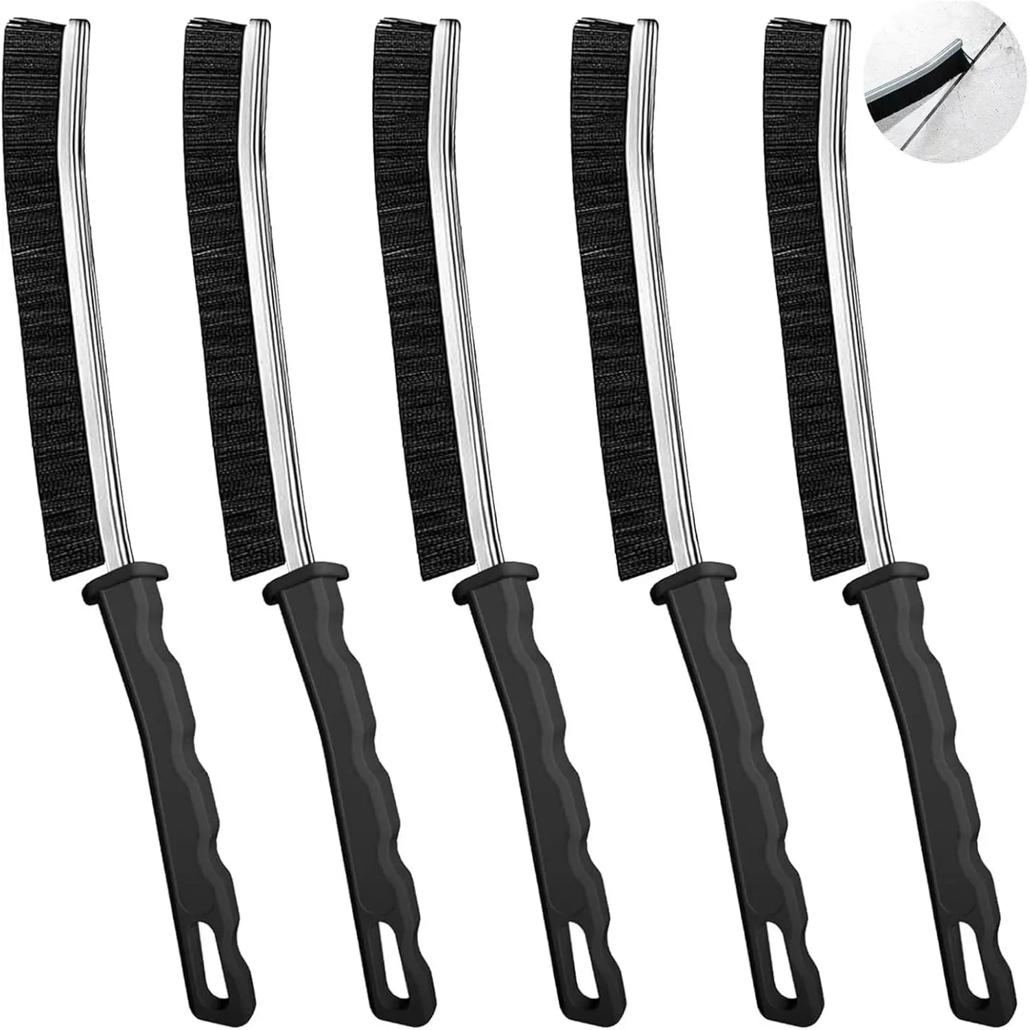 Hard Bristle Crevice Cleaning Brush.Multi-Purpose New Cleaning Brush Tool, Black Bristles with Ergonomic Grip Bathroom Gap Brush, Home, Kitchen, Bathroom, Faucets, Toilet,Window, Vehicle,5PCS