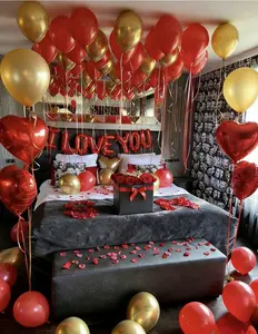 593pcs Happy Birthday Decorations Kit - Red and Gold Birthday Party Decorations, 500 pieces of artificial rose petals, suitable for female birthday parties, bridal parties, and Valentine's Day parties. Balloons