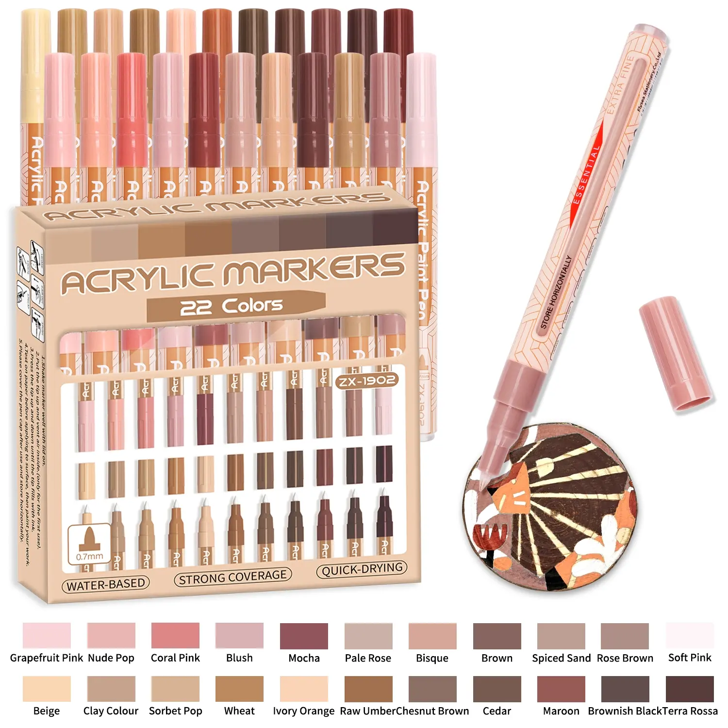 22pcs Acrylic Paint Markers, Professional Color Range, Ultra Fine 0.7mm Tip, Ideal for Rock Painting, Glass, Wood, Metal, Handmade, Non-Toxic, Art Pen