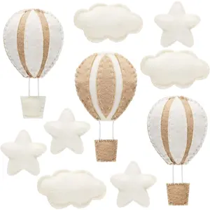 10 Pcs Star Hot Air Balloon and Cloud Nursery Decor Western Wall Decor for Bedroom Mini Felt Clouds Stars Hot Air Balloon Nursery Felt Wall for Kids Bedroom(Khaki)