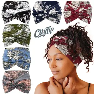 Women Girls Floral Print Boho Twist Knot Wide Headbands | HairTok BohoTok CoquetteTok CurlyHairTok YogaTok Soft Stretchy Sweat Absorbent Knotted Turban Head Wrap | for Yoga Running Daily Casual Wear 1/6 Pack