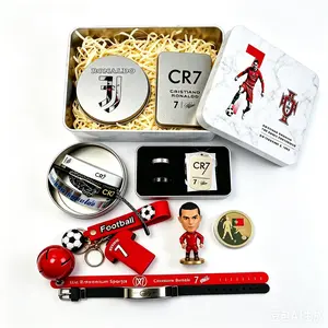 Cristiano CR7 No.7 Soccer Fan Gift Set 12Pcs Premium Football Accessories Bundle - Collectible Mini Figure, Commemorative Coin, Rings, Keychain & Silicone Wristbands