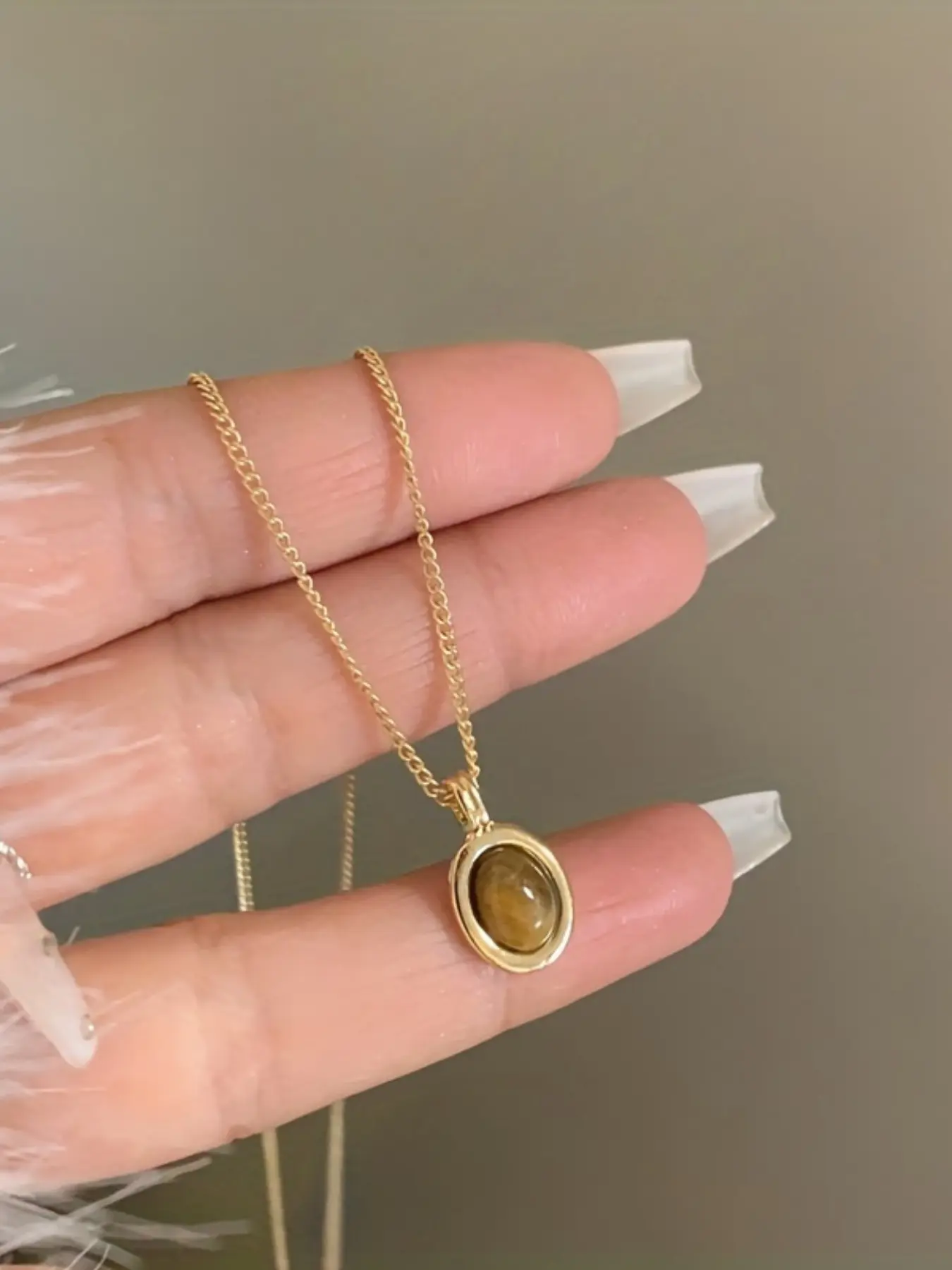 Elegant Agate Tiger Eye Stone Pendant Design Necklace, Unique Simple Women's Jewelry, Casual Daily Wear, All Seasons