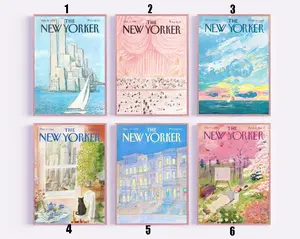 New Yorker Poster Cover Prints, Pastel Colourful, Vintage poster, Pink, Blue, Soft Warm Decor Room Decor Room