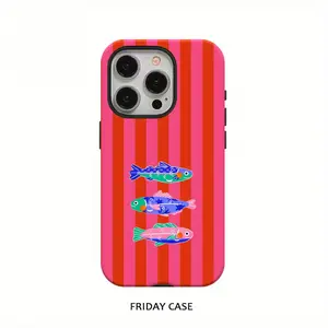Friday Case Striped Fish Fashion Design Phone Case for iPhone 17 16 Pro Max 15 14 13 11 12 Pro Plus Glossy 2-in-1 Case YN4255312 PC Material Durable Protection pretti  fun  fan bubble suction bubble suction