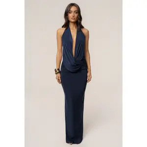 Navy Dawn Draped Maxi Dress