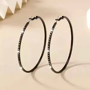 Black Rhinestone Large Hoop Earrings for Women