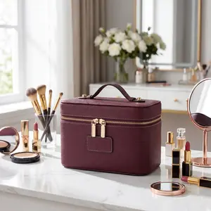 Makeup Case for Women, Leather Makeup Bag Cosmetic Case with Removable Divider, Large Capacity Waterproof Portable Travel Toiletry Make up Organizer Case