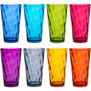 Optix Plastic Reable Drinking Glasses (Set of 8) 20oz Water Cups in Jewel Tone Colors |  Tumblers,  A | Top-Rack Dishwasher Safe